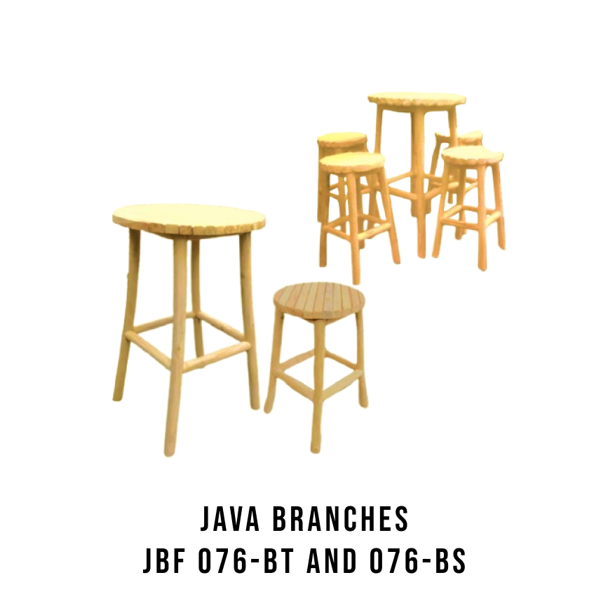 Round bar table plank & Round bar stool plank Rustic Branches Java